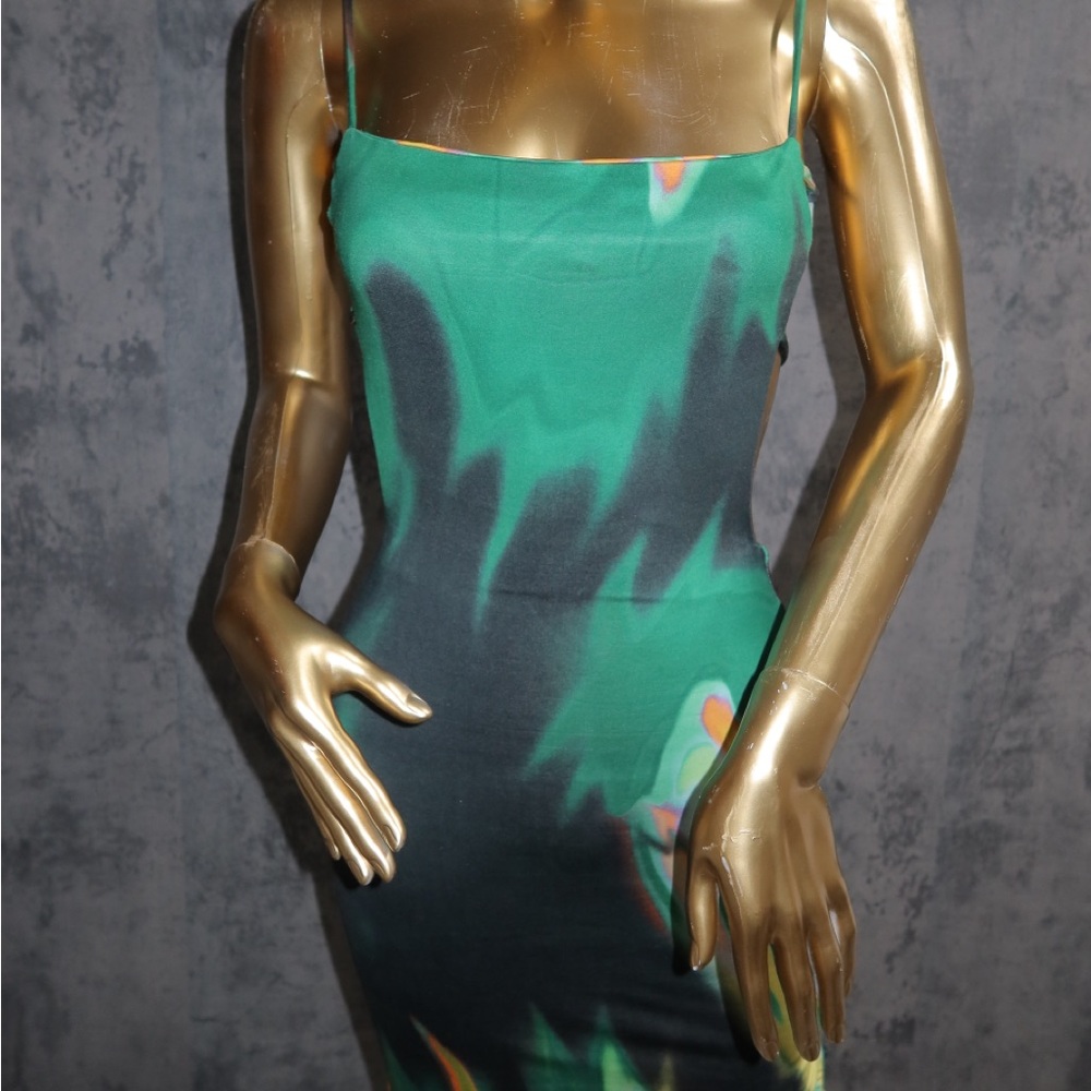 Vibrant Green and Black Mini Dress